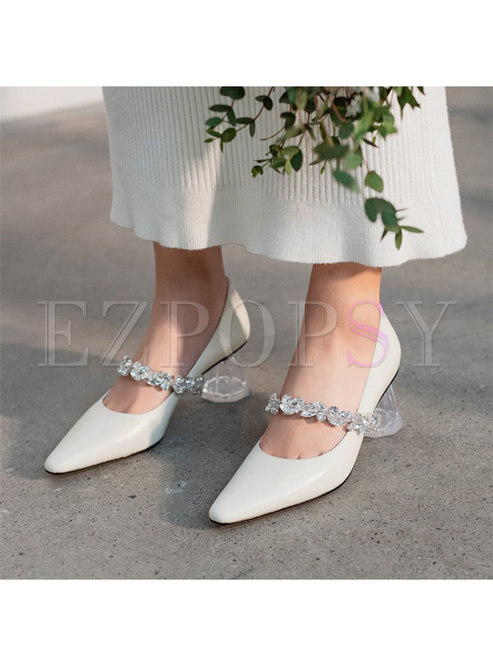 Pointed Toe Transparent Chunky Heel Shoes