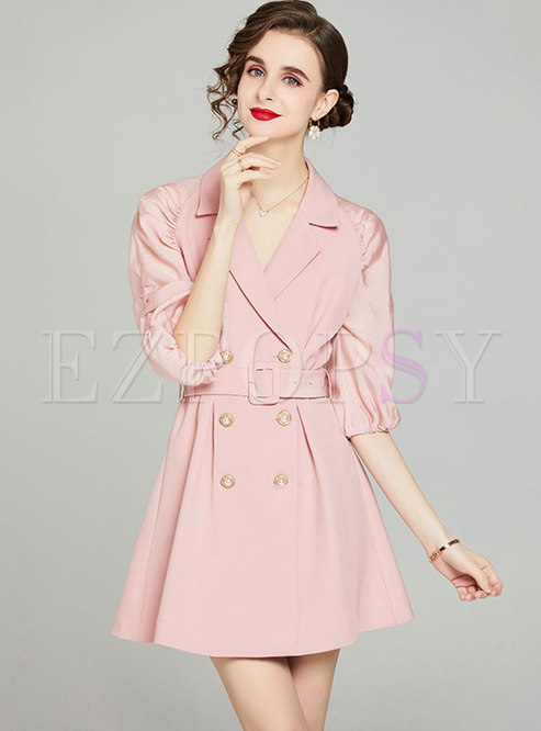 Ruched Half Sleeve Double-breasted Short Blazer Dress