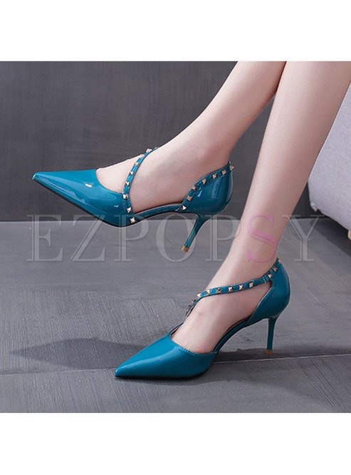 Pointed Toe Low-fronted Rivet High Heels