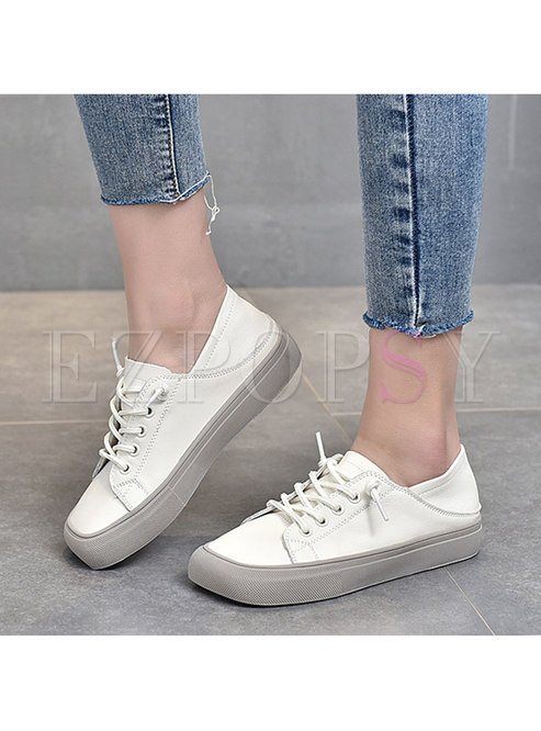 Color-blocked Square Toe Lace-up Flat Sneakers