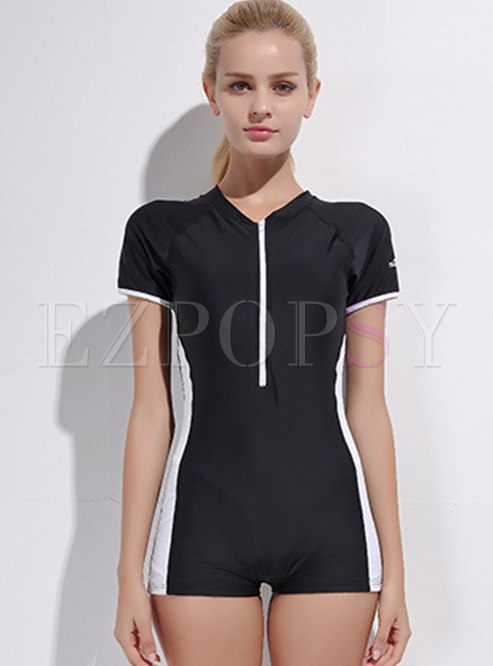 Color-blocked Quick-drying Tight One Piece Swimwear