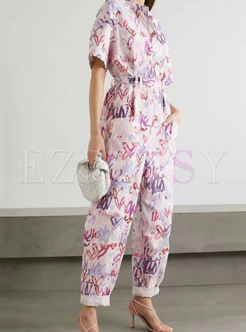 Multi Mock Neck Single-Breasted Casual Jumpsuits