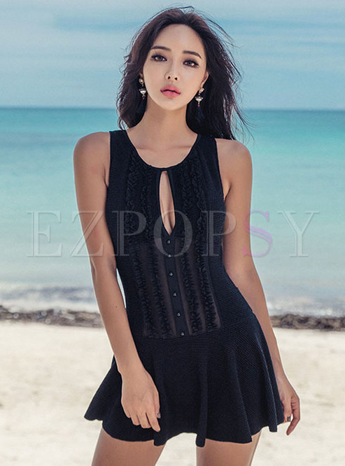 Cut Out Front Backless One Piece Swimwear