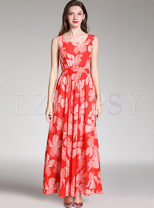 Dresses | Maxi Dresses | Red Sleeveless Empire Waist Chiffon Maxi Dress