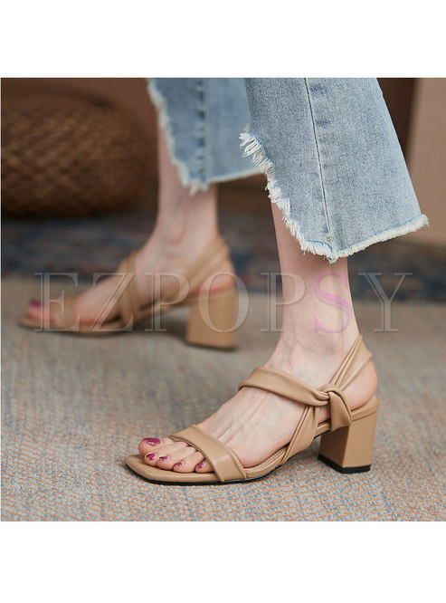 Chic Square Toe Block Heel Daily Sandals