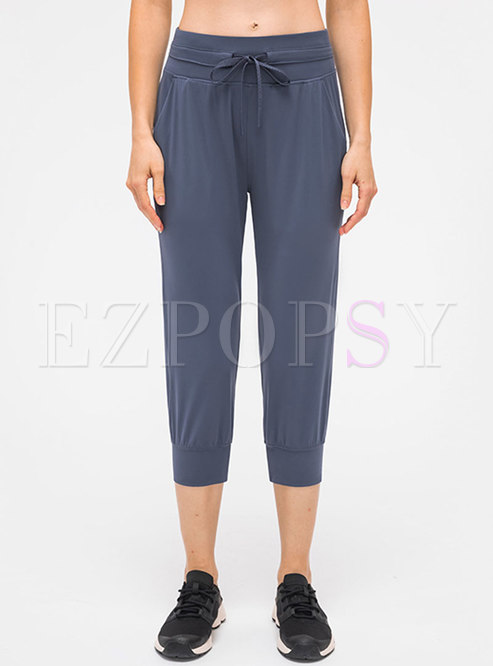 Solid Drawcord Calf-length Joggers