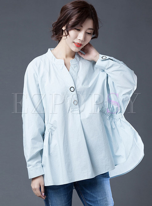 Solid V-neck Batwing Sleeve Plus Size Blouse