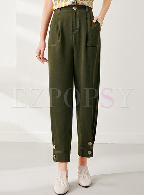 Army Green Ankle-tied Harem Pants
