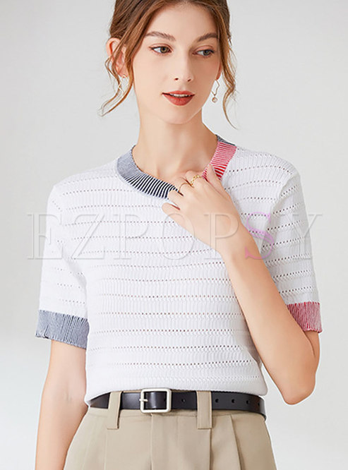 Color Blocked Loose Knitted T-shirt
