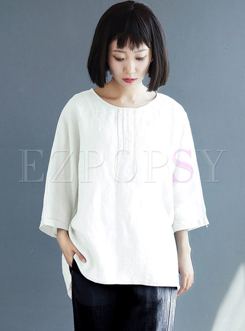 Solid 3/4 Sleeve Plus Size Pullover T-shirt