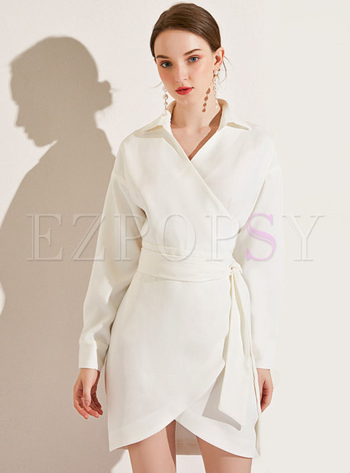 White Long Long Sleeve Irregular Bodycon Dress