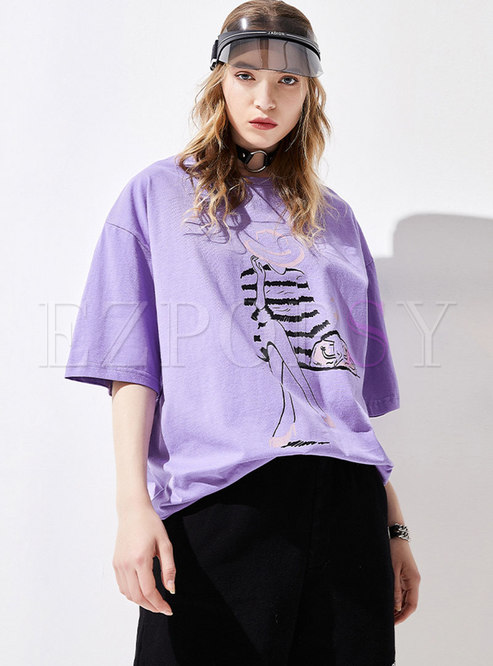 Casual Crew Neck Pullover Print Loose T-shirt