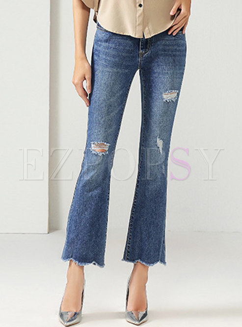Blue Vintage Ripped Bell Bottom Jeans
