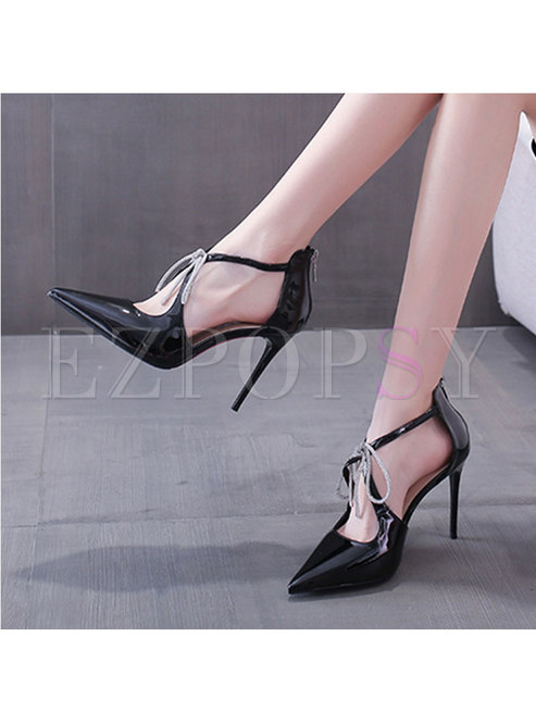Pointed Toe Patent Leather Strappy Stiletto Heels