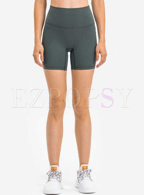 High Waisted Breathable Solid Sports Shorts