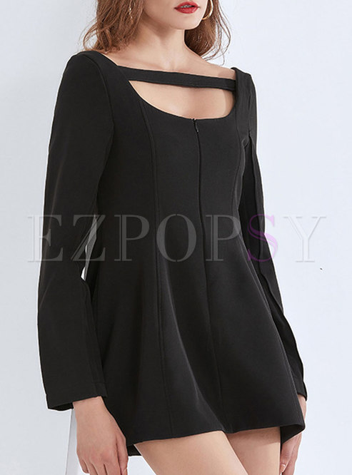 Black Cut Out Front Backless Mini Dress