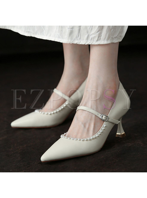 Pointed Toe Pearl Embellished Stiletto Heels