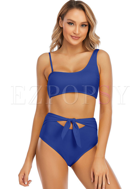 Solid Sexy Scoop Neck High Waisted Tankini