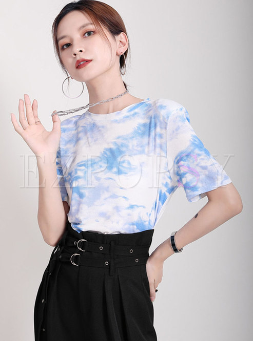 Casual Pullover Tie-dye Slim T-shirt