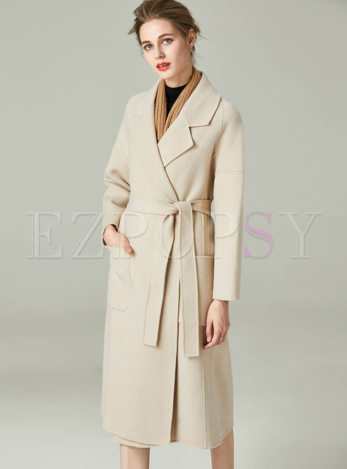 Solid Lapel Double-cashmere Long Wool Coat