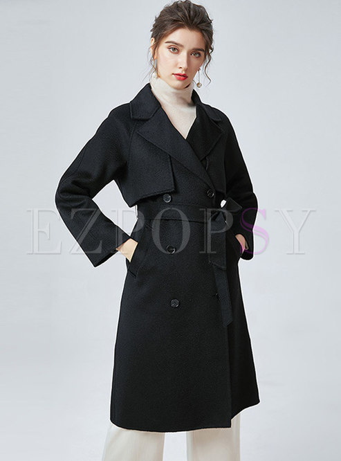 Black Lapel Double-breasted Straight Peacoat