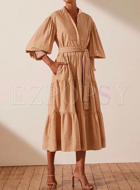 Button-down Shirt Dress With Long Sleeve