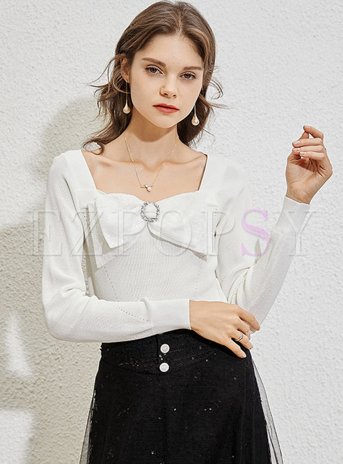 Cute Bow-knot Decoration Sweater Tee