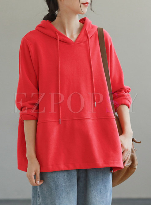 Hooded Pullover Plus Size Sweatshirt With Buttons
