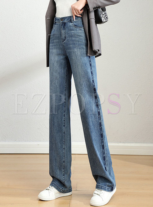 High Waisted Embroidered Wide Leg Jeans