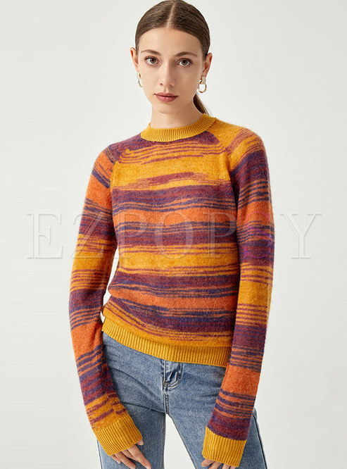 Crew Neck Striped Pullover Sweater