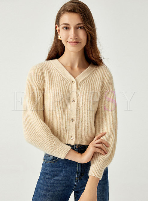 V-neck Long Sleeve Cropped Cardigan Sweater