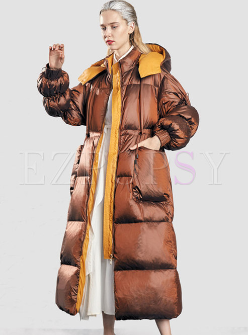 Hooded Drawstring Thicken Long Puffer Coat