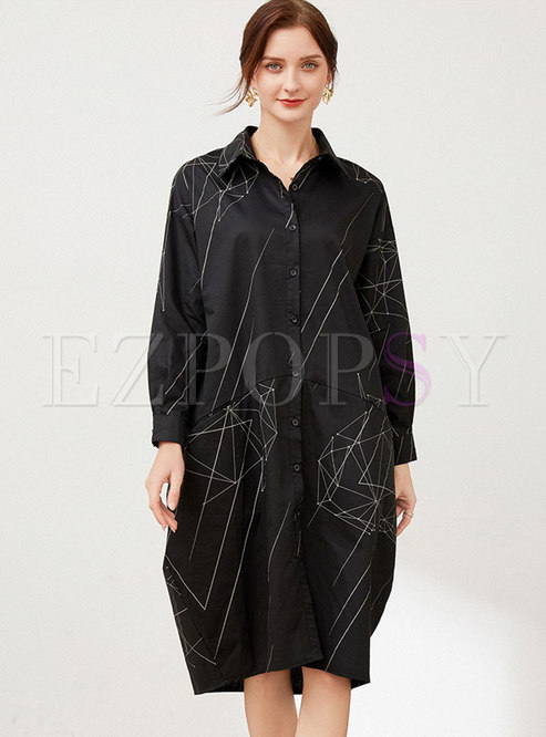 Plus Size Geometric Printed Midi Shirt Dress