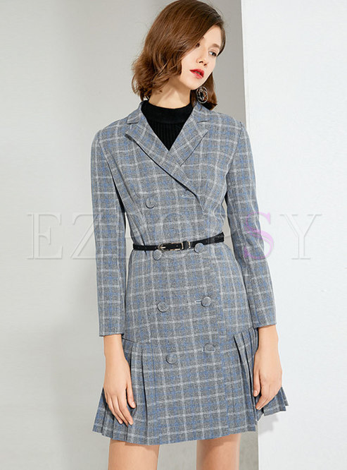 Plaid Double-breasted Belted Short Blazer Dress
