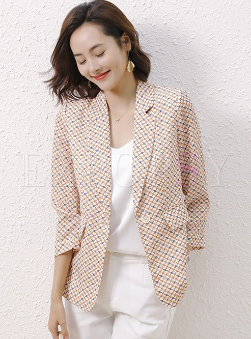 Printed Notched Collar One Button Blazer