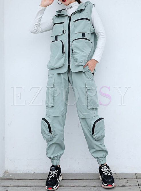 Hooded Functional Pocket Track Pant Suits