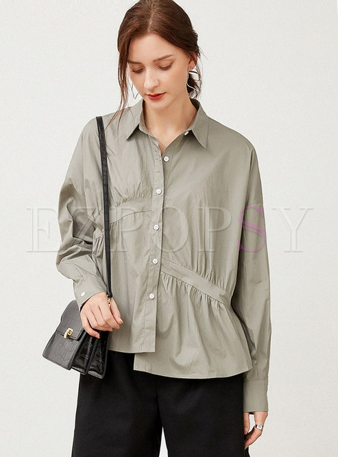 Ruched Plus Size Long Sleeve Casual Blouse