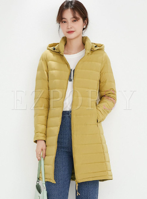 Removable Hooded Mid-length Lightweight Puffer Coat
