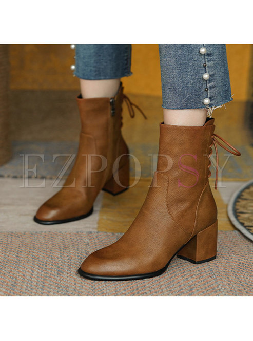 Pointed Toe Lace Up Block Heel Martin Boots