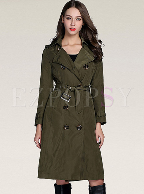 Casual Double-breasted Belted Mid-length Trench Coat