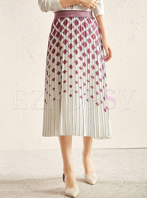 High Waisted Geometric Print Pleated Maxi Skirt