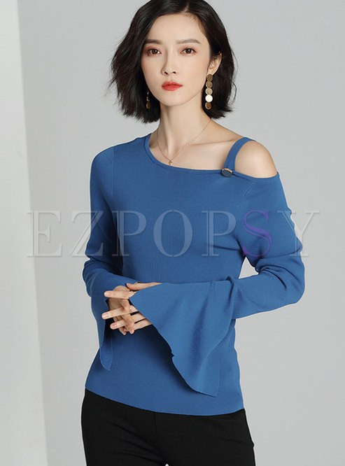 Cold Shoulder Flare Sleeve Pullover Sweater