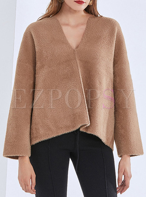 V-neck Long Sleeve Pullover Loose Sweater