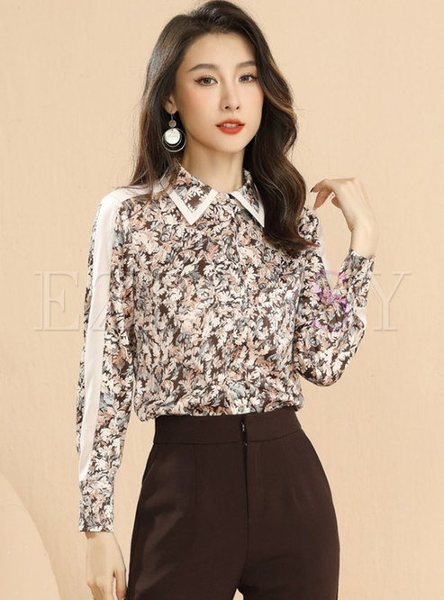 Long Sleeve Floral Single-breasted Blouse