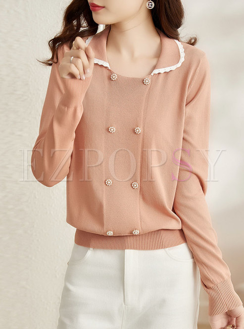 Long Sleeve Pullover Beaded Embellished Sweater