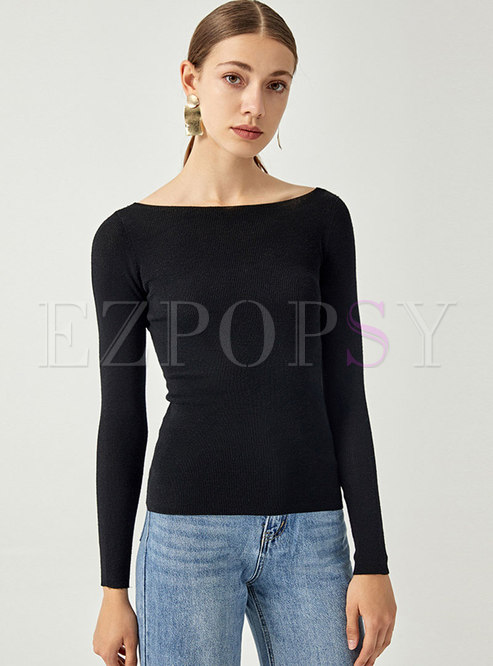 Boat Neck Pullover Wool Blend Sweater