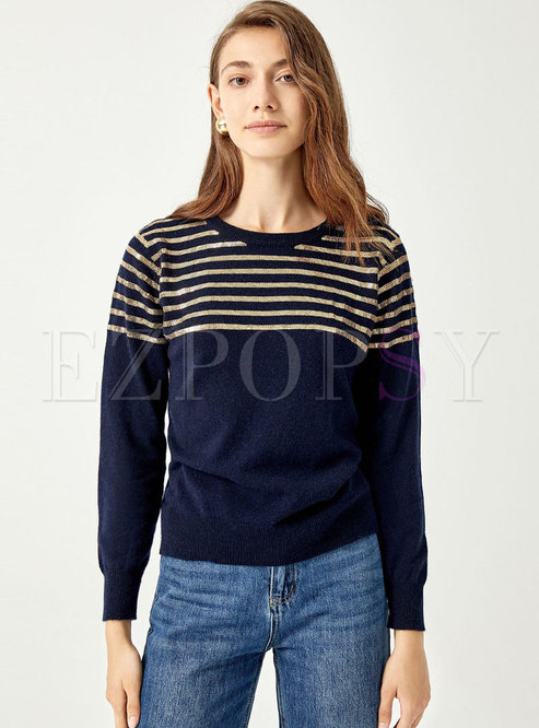 Crew Neck Long Sleeve Sequin Pullover Sweater