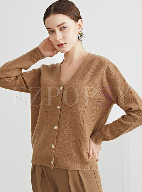 Long Sleeve Single-breasted Wool Cardigan