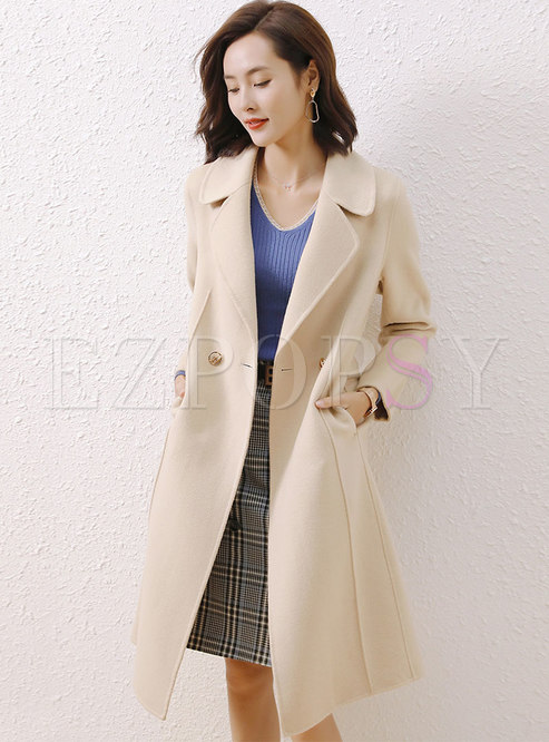 Brief Solid A Line Knee-length Wool Peacoat