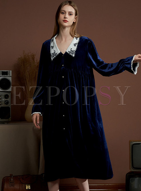 Doll Collar Loose Velvet Nightgown